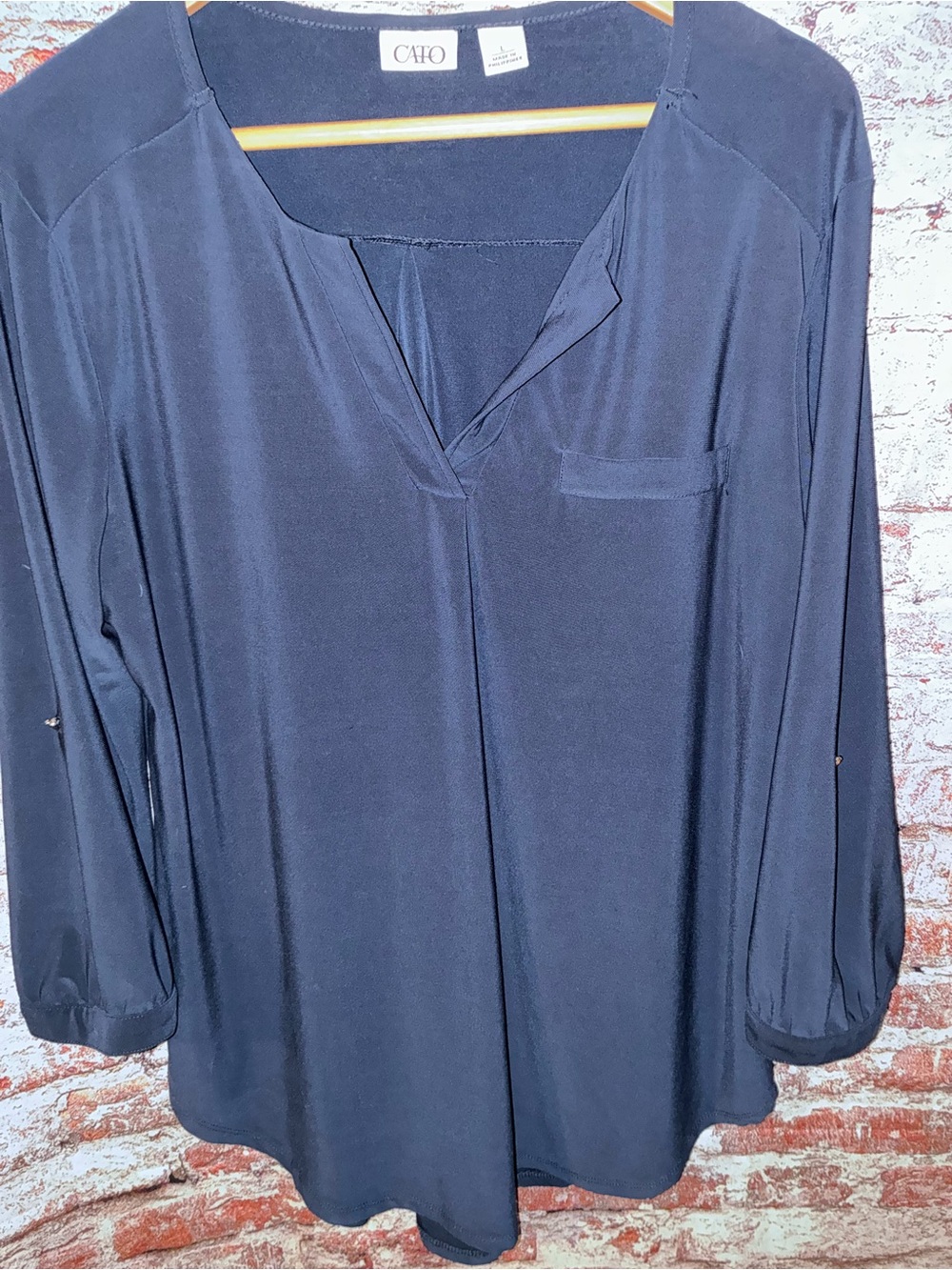 Cato Navy V-Neck Roll-Tab Tunic